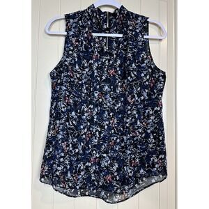 White House Black Market Floral Sleeveless Blouse - Navy and Pink
